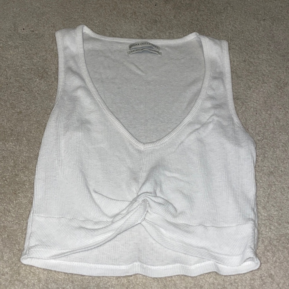White cropped top with plunging neck